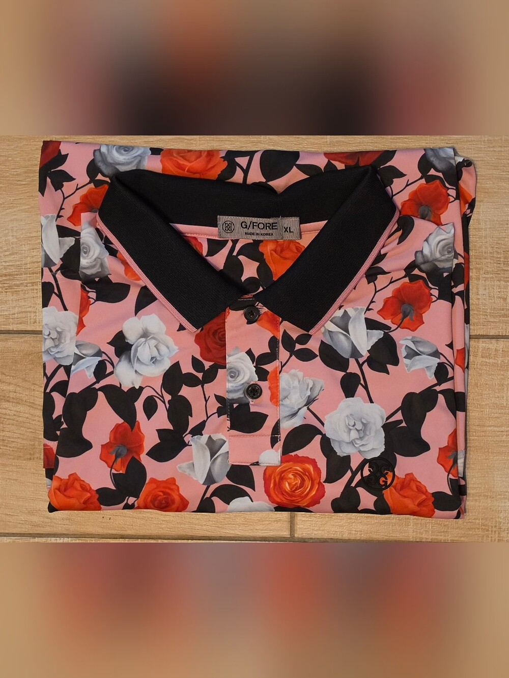 G/Fore Golf Polo Mens XLarge XL Floral Flowers Performance Pink Red Black